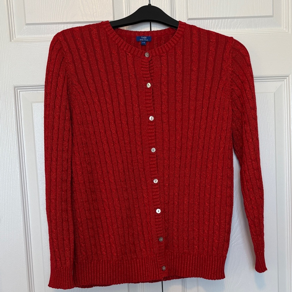 Classic Red Ribbed Cardigan Sweater - Picture 1 of 3